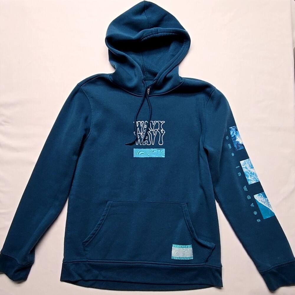 Brixton Wavy Graphic Hoodie Blue Mens Medium Pullover Sweatshirt